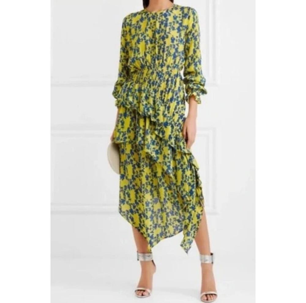 Preen Line Eden Floral Midi Dress Small Wedding Guest Asymmetric Ruffle